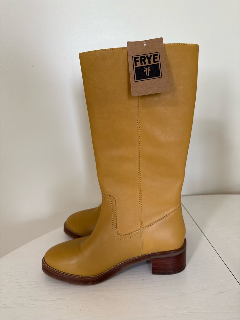 FRYE Size 8 NWT Banana Yellow Leather Mid-Calf Heeled Boots